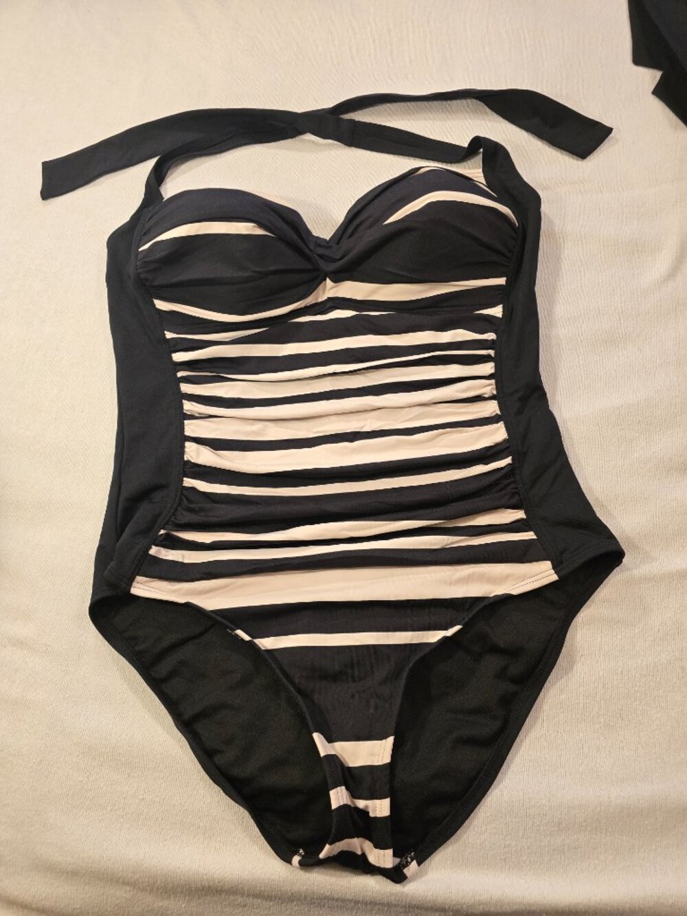 Liz Claiborne Black White Stripe Ruched Halter One Piece Swimsuit Plus 18W